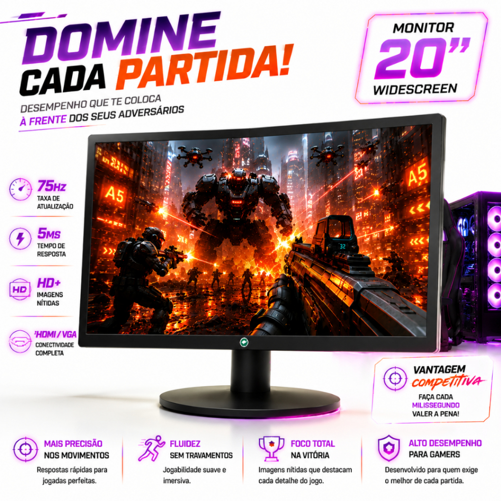 Monitor Led 20 polegadas Brasilpc | EnterPrise| Tronos 20wr Hdmi/vga/vesa Preto Bpc-20WR 75hz 1600X900 - 16 mil cores
