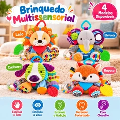 Brinquedo Pelúcia Chocalho Mordedor Bebê Sensorial Educativo Com Alça