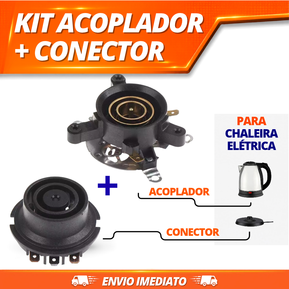 Conector com Acoplador Chaleira Elétrica Universal Bivolt Borneira e Acoplador/ Kit Reparo Acessório