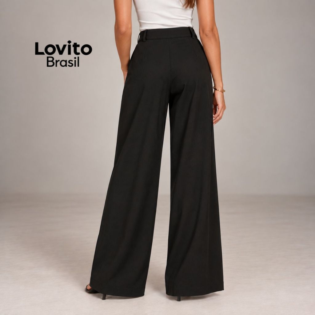 Lovito Calça Alfaiataria Pregas Trabalho Moda Feminina PTB1053BRL1083 · foto 2