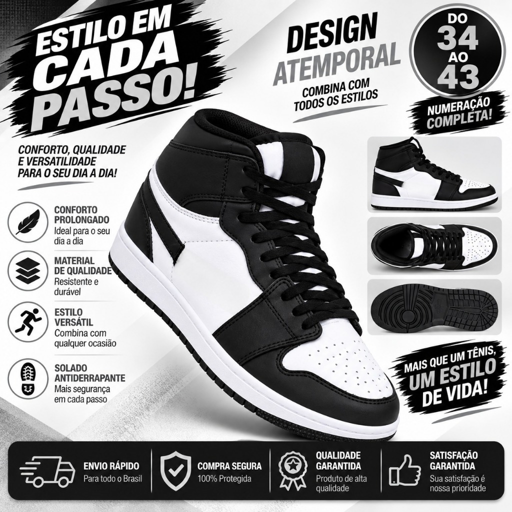 Tênis basquete academia dia a dia feminino e masculino treino leve solado antiderrapante estiloso botinha