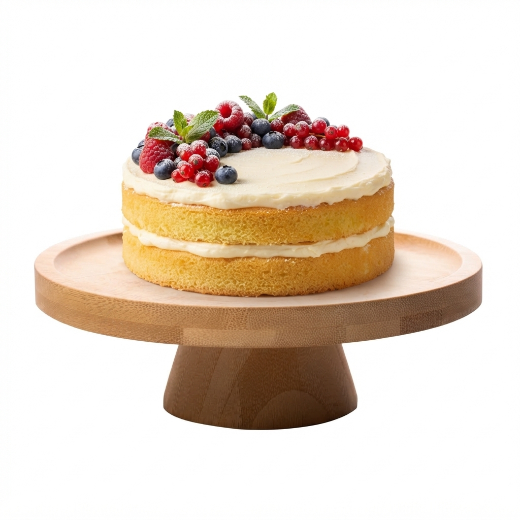 Prato para Bolo Lyor com Pé de Bambu Natural 20cm para Servir Doces Sobremesas Mesa Posta e Decoração Qualidade Casa Uso