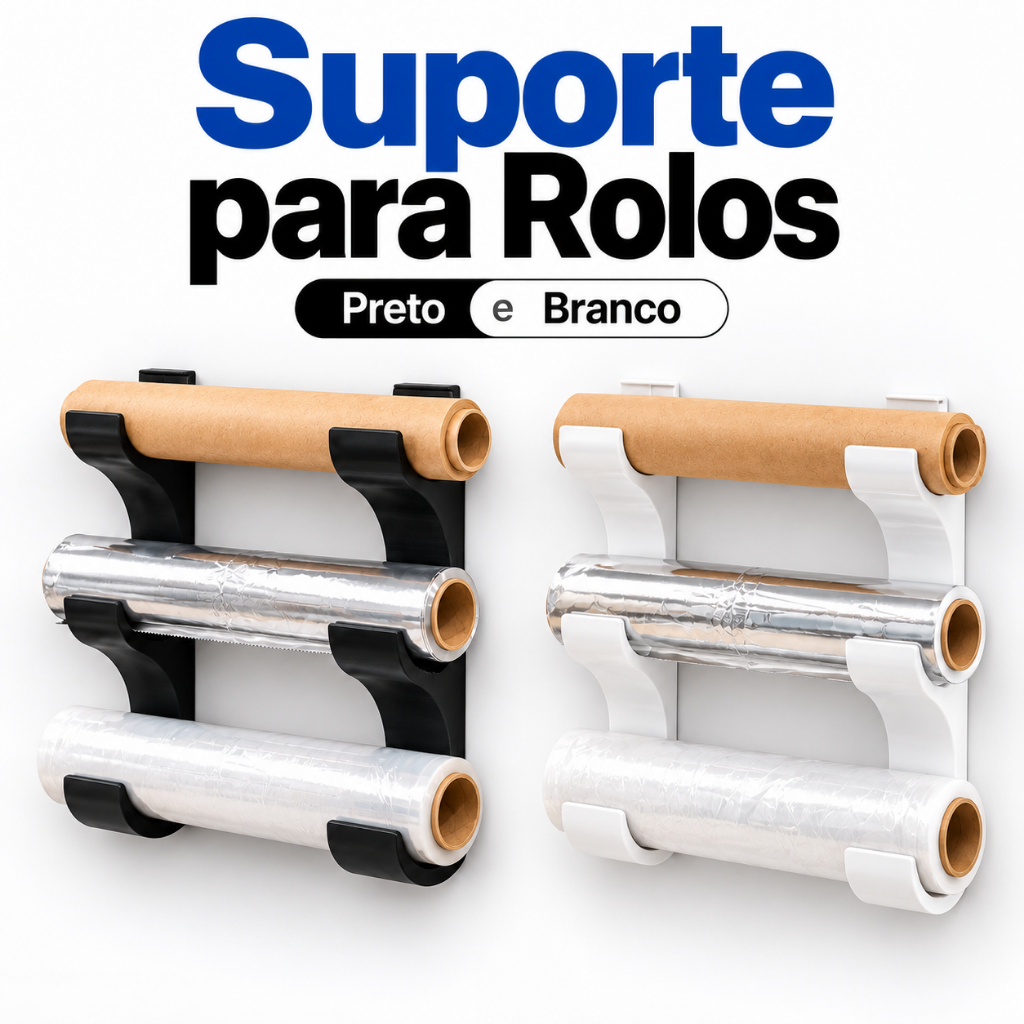 Suporte Organizador De Rolos Para Cozinha Parede Papel Toalha Alumínio Filme PVC 3 Rolos