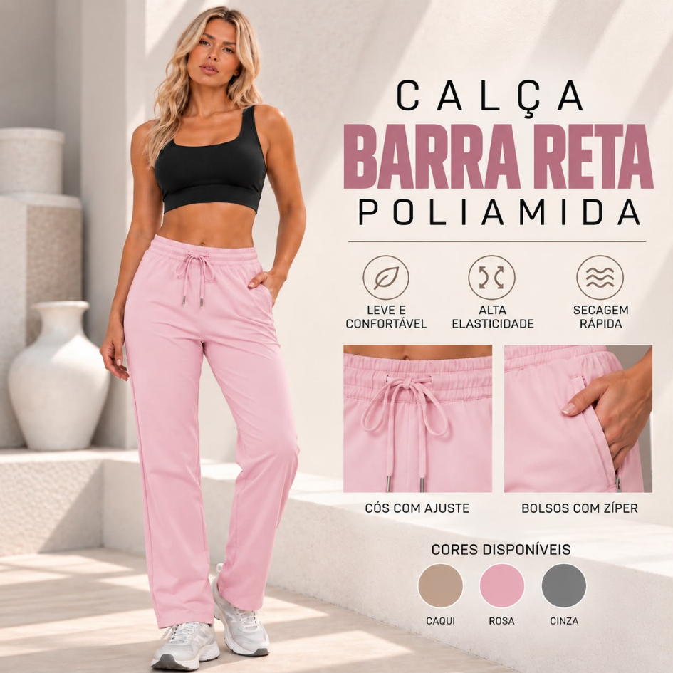 Calça Jogger Feminina Acinturada com Bolsos Poliamida Esportiva Slim Fitness Premium Elastica Tecido Leve Academia