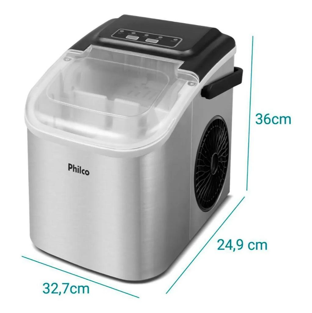 Máquina de Gelo Portátil Philco 12kg Inox 127V Produção Rápida 9 Cubos por Ciclo — imagem 2 de 2