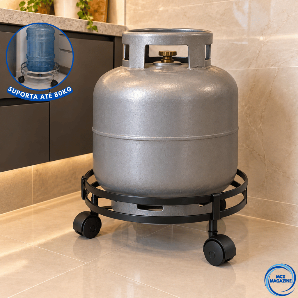 Suporte com Rodinhas para Botijão de Gás Metal | Multiuso para Vasos, Galão ou Plantas – Base Reforçada