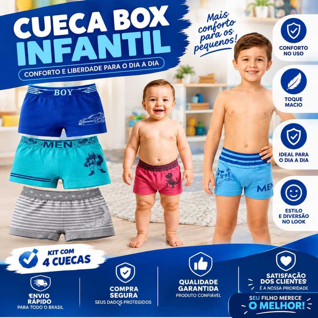 Cueca Box Infantil  Microfibra Boxer Confortável MEN Boy