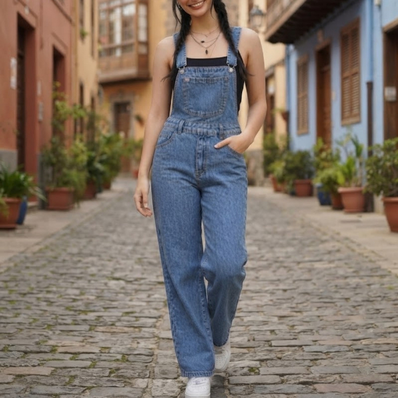 Jardineira Jeans Slim Com Elastano Cintura Alta na Promoção - WellPlus Jeans