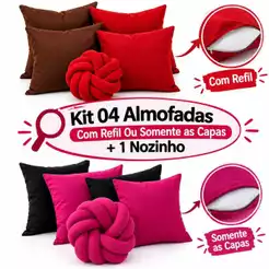 kit Almofadas 04 Unidades Cheias ou Somente as Capas Com Zíper 45x45cm Mais Nozinho Estrela
