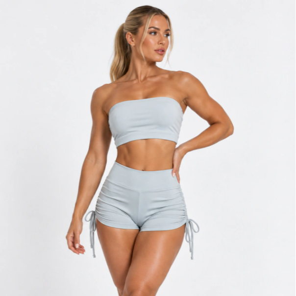 Conjunto Virgínia Poliamida Top Faixa Short Curto Modelador Academia Corrida Sem Transparência