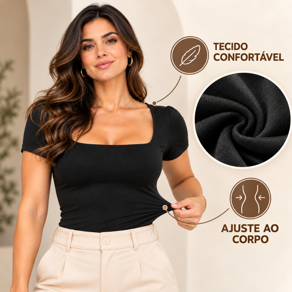 Blusa Suplex Feminina Decote Quadrado Básica Premium Blogueira Academia Dia a Dia