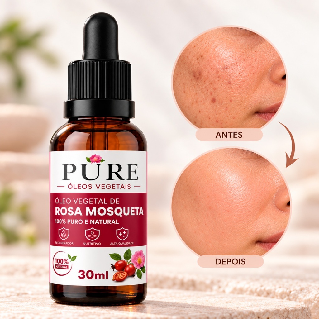 Óleo vegetal Rosa Mosqueta Rubiginosa kit 1 2 3 - 30ml cada 100% Puro Clareia Manchas Cicatrizes