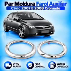 Par Moldura Farol Auxiliar Civic 2007 2008 Cromado