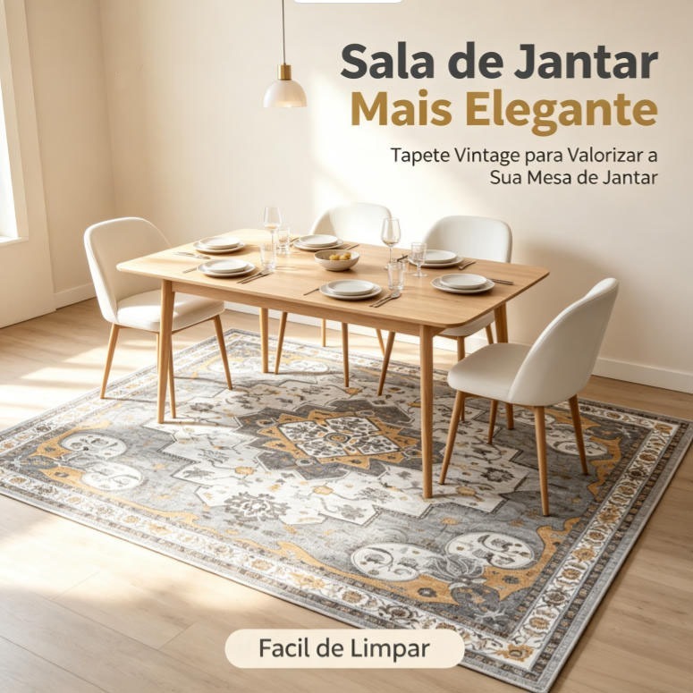 Tapete Persa Vintage 185x125cm Antiderrapante, Fácil de Limpar para Sala Quarto