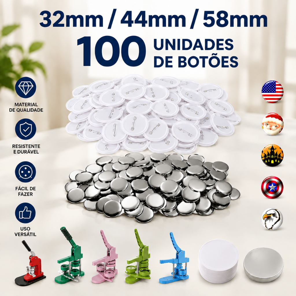 32mm/44mm/58mm 100 Boton Para Conjunto de Máquina de Crachá Deslizante Máquina De Button I Insumos Máquina de Bottons