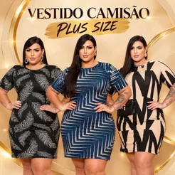 Vestido Plus Size Feminino Camisão camisetão Básico Curve Lindo grande Verão até 54