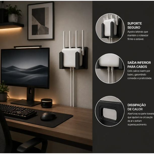 Suporte Roteador parede Modem Wifi Organizador receptor vivo claro Sem Furo fita adesiva 3m fácil instalação