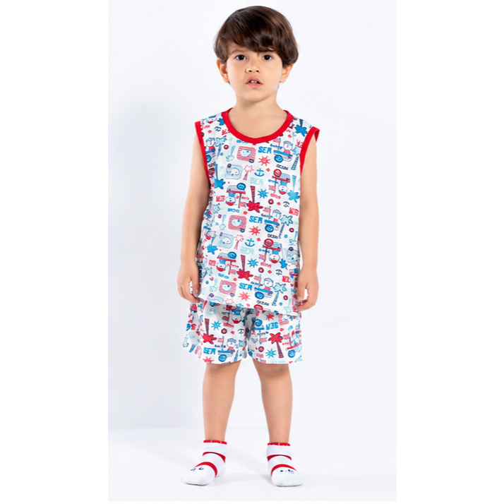 Conjunto Pijama Infantil Menino Camiseta Regata e Shorts Estampado para Dormir