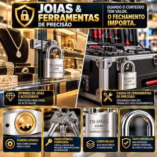 Cadeado Medio 45MM  Reforçado com 03 Chaves Atomica Para proteção Antifurto TG