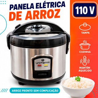 Panela de Arroz Elétrica Aço Inox Antiaderente 6 Xícaras UNITERMI 110/127V Prática Compacta