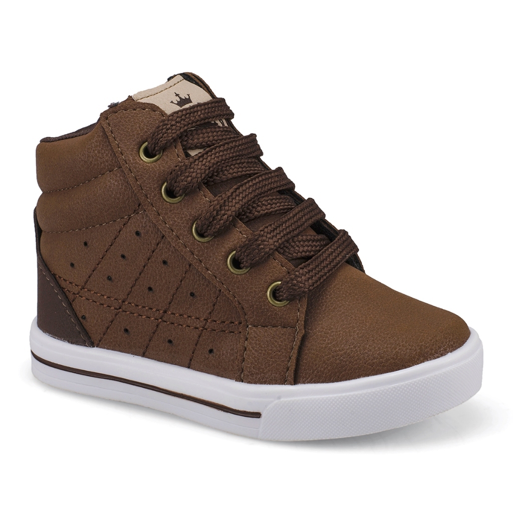 Tênis Infantil Menino Cano Alto Botinha Masculino Cano Alto Zíper Marrom 62141 Pequito