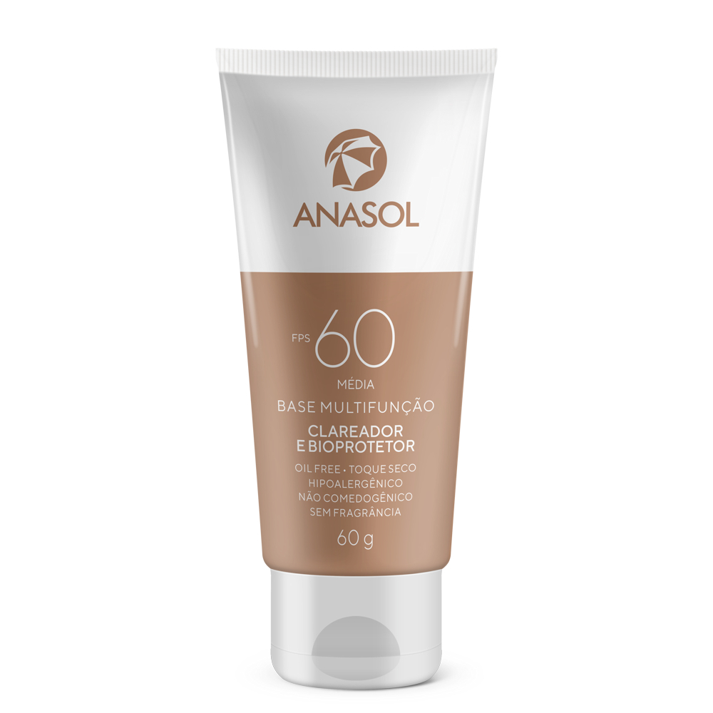 Protetor Solar Facial Anasol FPS 60 Cor Média/Clara Base Multifunção Clareador Bioprotetor Toque Seco 60g