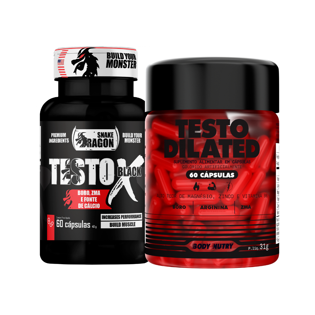 Kit Testo Dilated 60 Cápsulas + Testo X Black 60 Cápsulas Massa, Potência e Energia - Body Nutry
