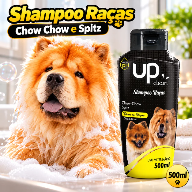 Shampoo UP Clean para Cachorro Chow Chow Spitz Alemão e Lulu da Pomerânia 500ml Pet Pelo Longo Cães