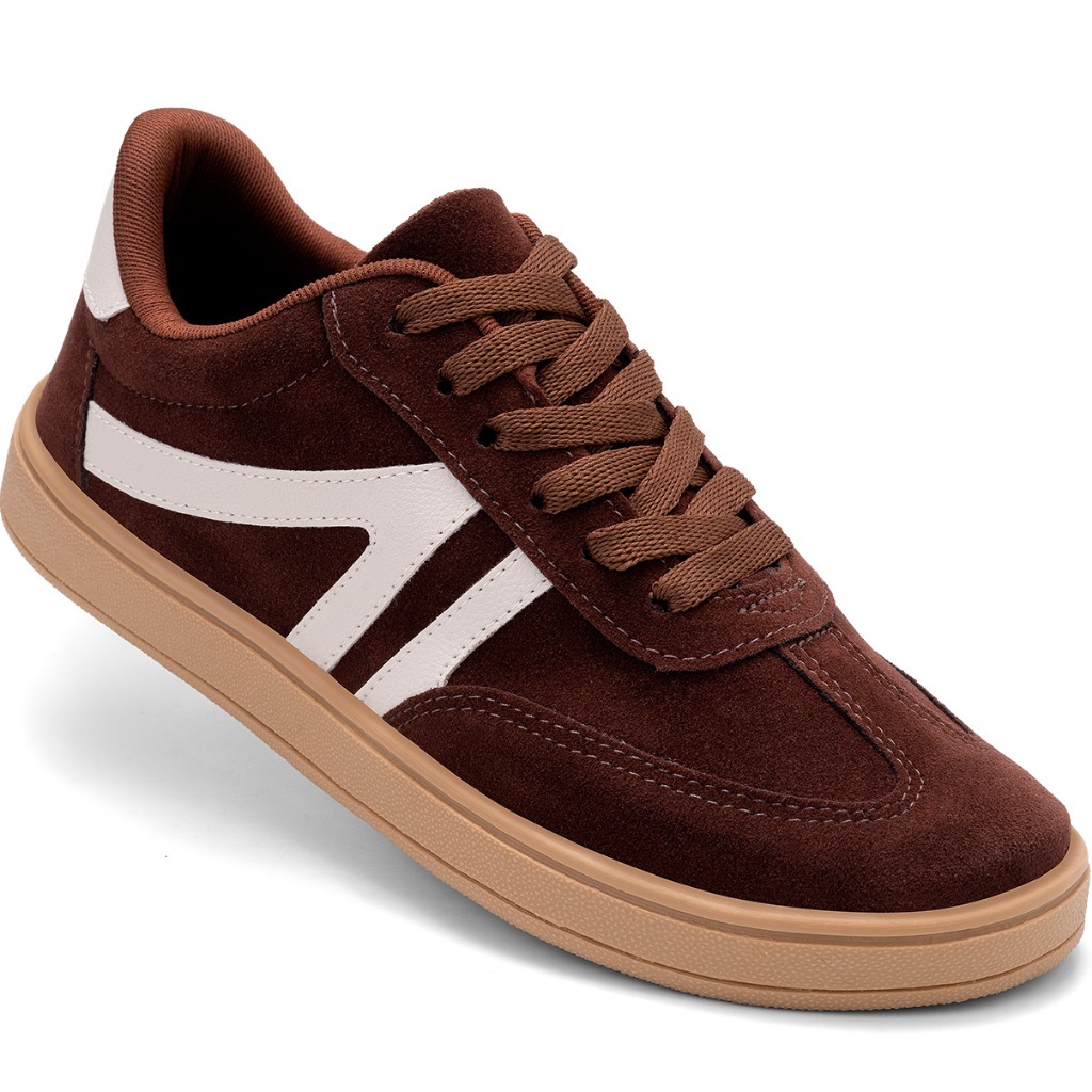 Tênis Feminino Lumiss Camurça Casual Solado Gum Retrô Elegante Confortável Blogueira