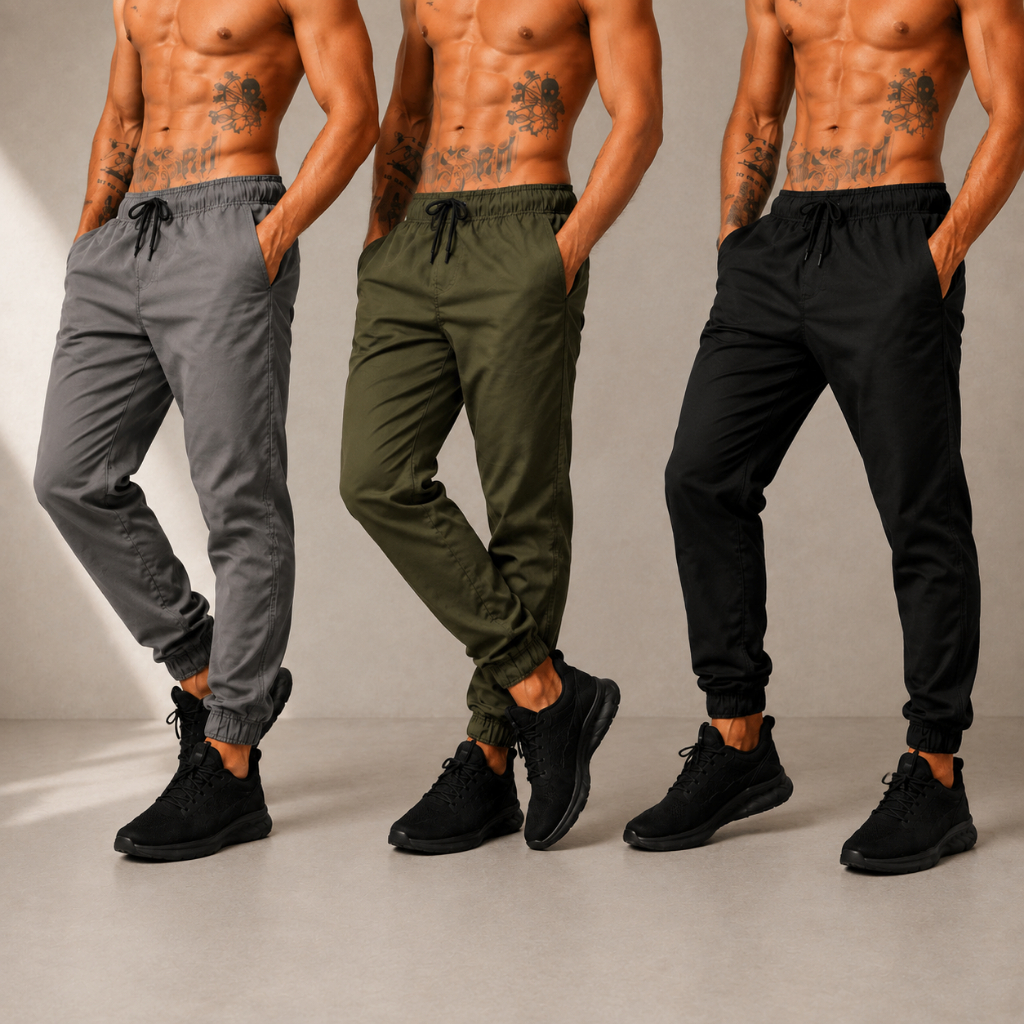 Kit 3 Calça Jogger Masculina Tactel com Elastano Academia Treino Fitness Slim Dry Fit Esportiva Leve confortavel