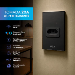 Kit 4, 5 ou 6 Tomadas Inteligente Smart Wi-fi 2.4 GHz 20A Bivolt Preto Avant Neo