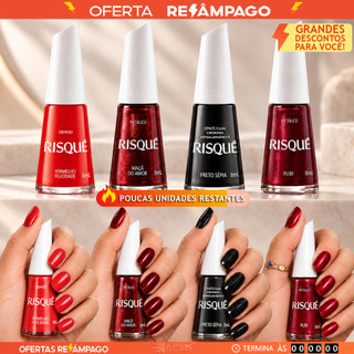 Kit 4 Esmaltes Tons Vermelhos Metalicos Cremosos Premium Risque Hipoalergênico Atacado Revenda