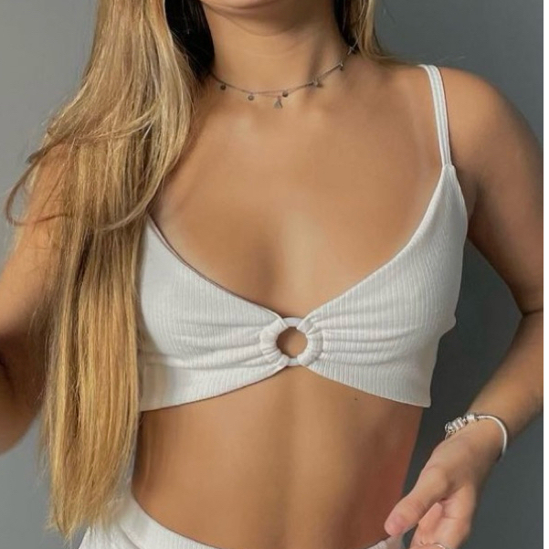 Cropped Top Decotado Argola FEMININO De Alcinha moda Gringa Canelado