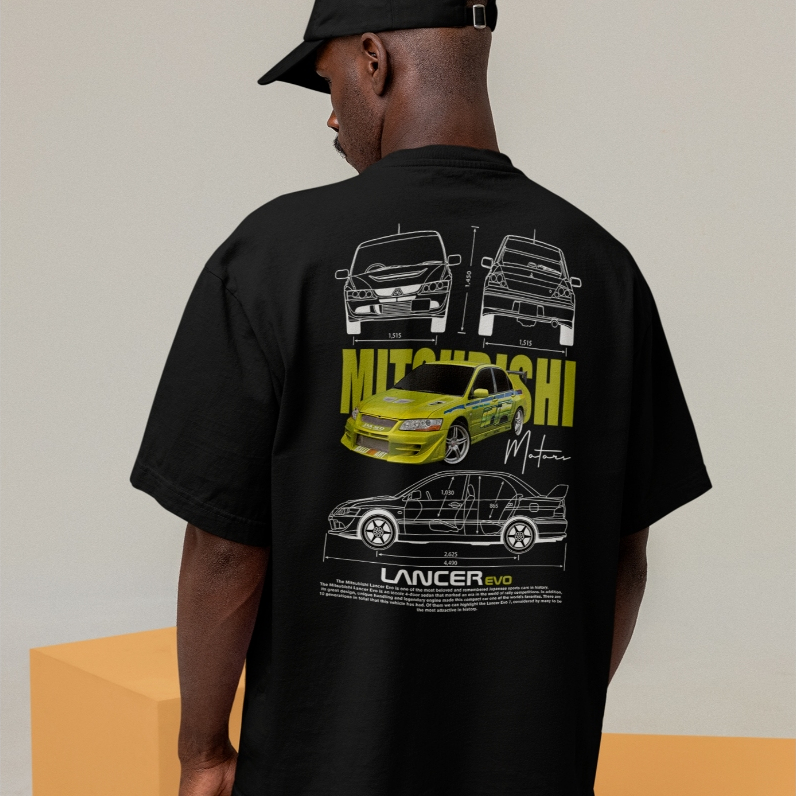 Camiseta Oversized Mitsubishi Lancer Evo Unissex Estampada Carro Esportivo Automotiva Streetwear Moda Urbana Estiloso