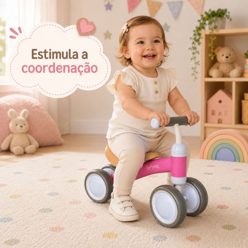 Bicicleta De Equilíbrio Andador 4 Rodas Brinq Kids Retro Sem Pedal