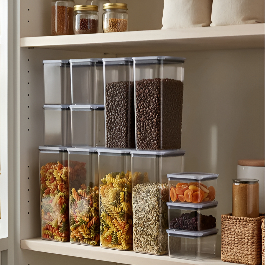 15 Potes Herméticos Acrílico Kit Organizador Mantimentos Transparente Trava BPA Free Cozinha Jogo
