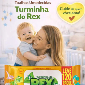 Toalha Umedecida Rex com 10 pacotes de 120 unid cada totalizando 1200 toalhas