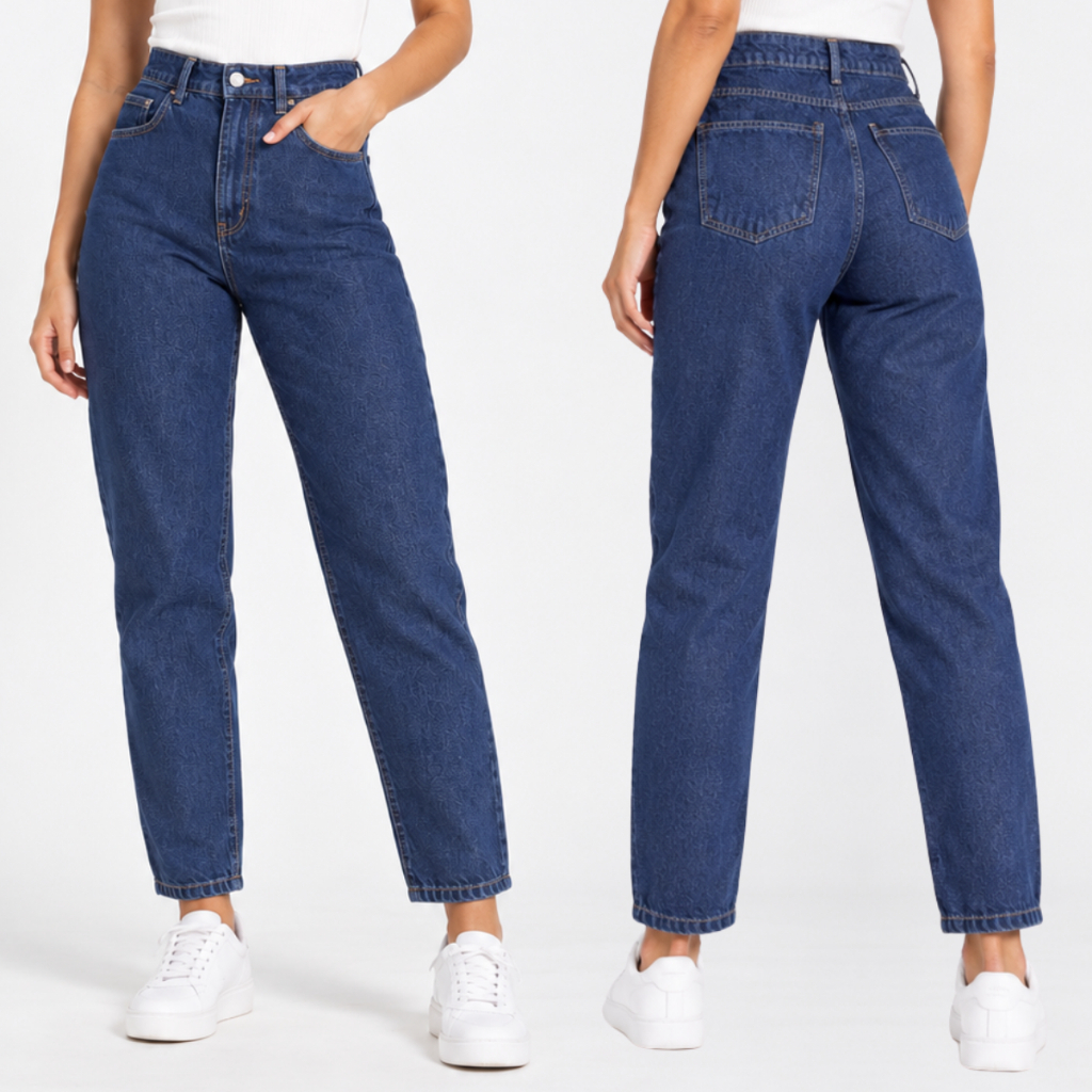 Calça Jeans Feminina Cintura Alta Calça Mom Jeans Levanta Bumbum Perna Larga Com Bolso Premium Marmorizada Wid Leg