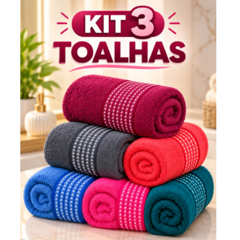 Kit Toalhas de Banho Grande 140x70cm Felpuda Macia Alta Qualidade Bordada Algodão Sortida