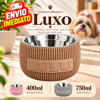 Comedouro Pet Elevado com nome Personalizado Inox Cachorro Gato Bebedouro Tigela Ração Ág…