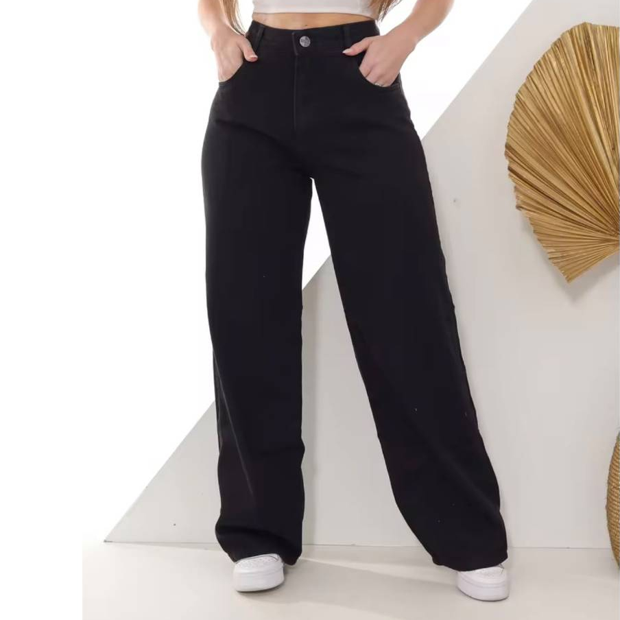 Calça Jeans Feminina Wide Leg Cintura Alta,Tecido Grosso, Pantalona, Linha Premium 100% Algodão 34 AO 46