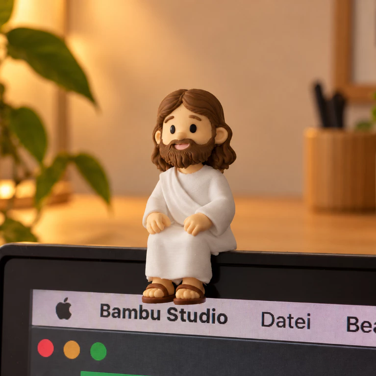 Mini Jesus Sentado 5cm Decorativo Religioso para Monitor Mesa Prateleira Nicho Computador Presente Natal Abençoado Amor