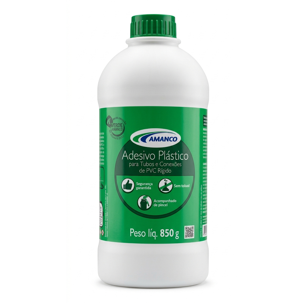Adesivo Plástico para PVC Rígido Amanco 850g com Pincel Cola Cano Água Esgoto Tubo Conexão Frasco Grande