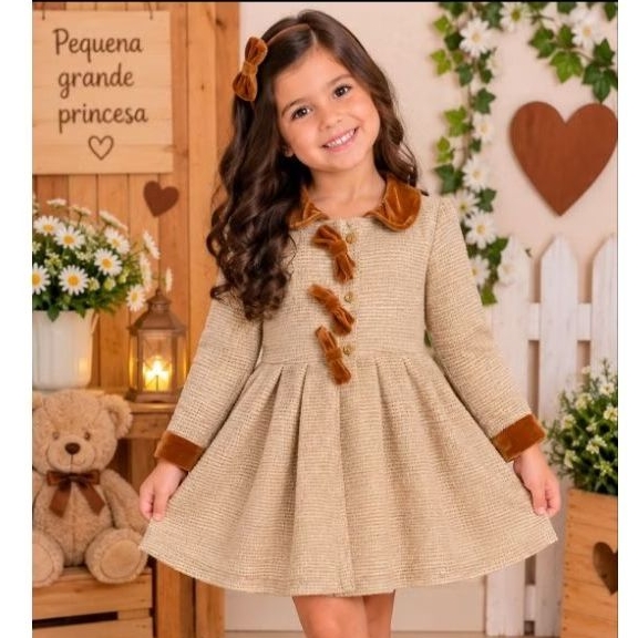 Vestido e conjunto infantil Manga longa de menina /roupas Feminina infantil inverno frio