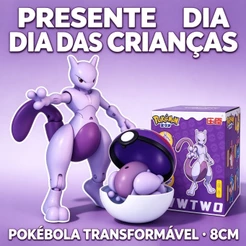 Pokébola Mewtwo Transformável Boneco Pokémon 8cm Brinquedo Presente Crianças