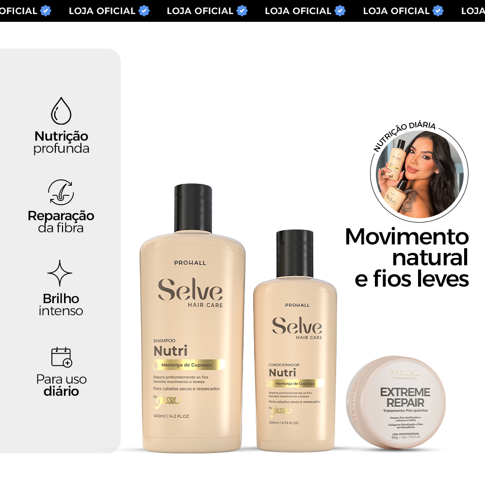 Kit de Tratamento Nutritivo Para Cabelo Seco e Sem Brilho: Selve Nutri + Máscara Extreme 50g