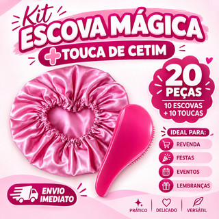 Atacado Kit 20 Unidades com 10 Escova Mágica Anti Frizz e 10 Toucas de Cetim para Day After Escolha a cor