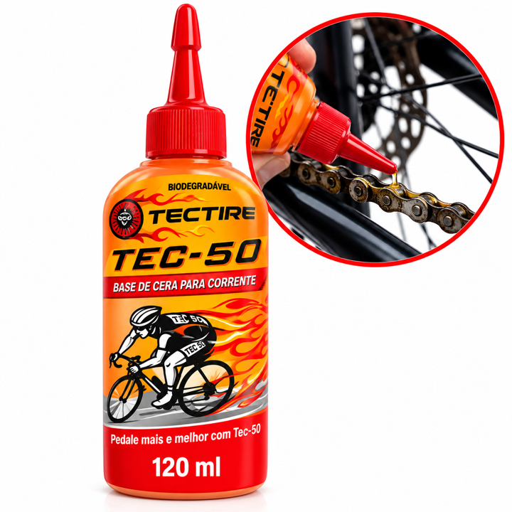 Lubrificante para Corrente de Bicicleta Tectire TEC-50 120ml Base de Cera Biodegradável