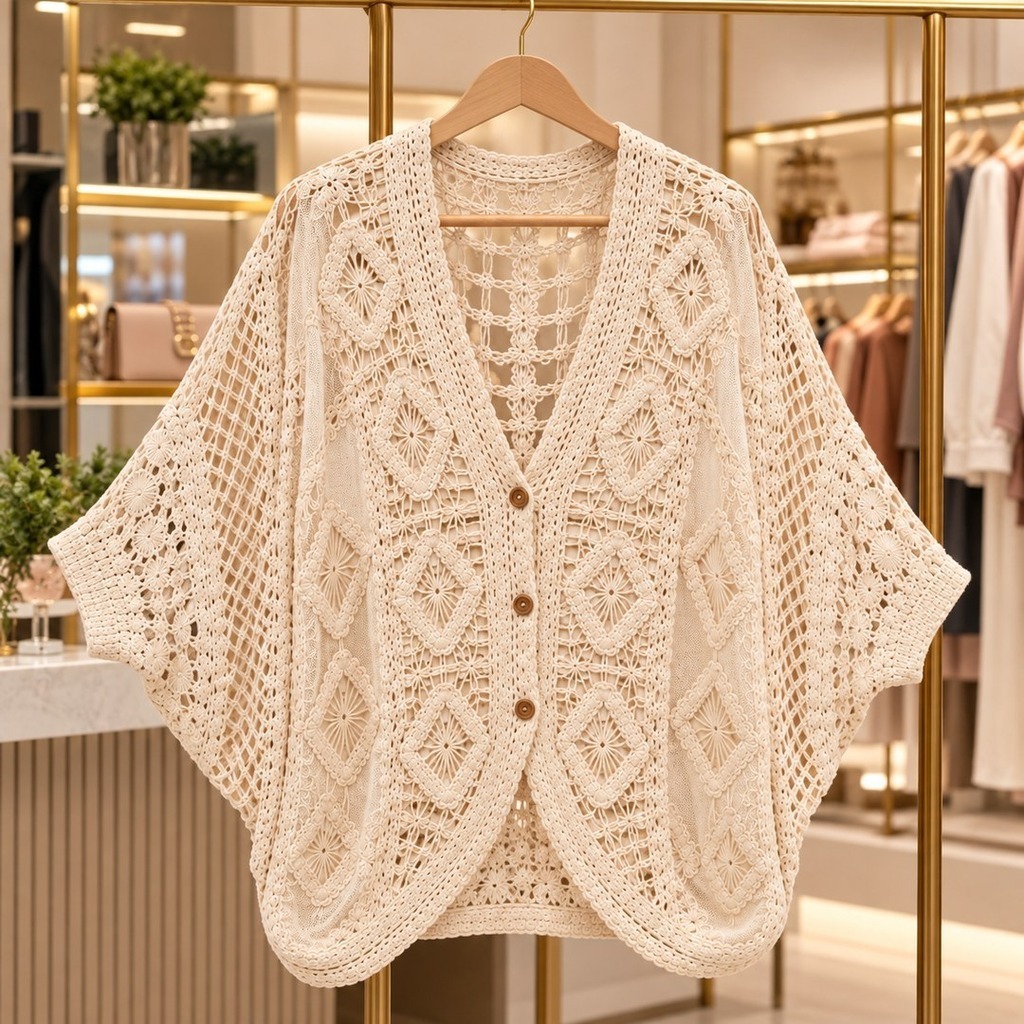 KIMONO CARDIGÃN CROCHÊ 100%ALGODÃO ESTILO BOHO CHIC LEVE E CONFORTÁVEL PARA O VERÃO