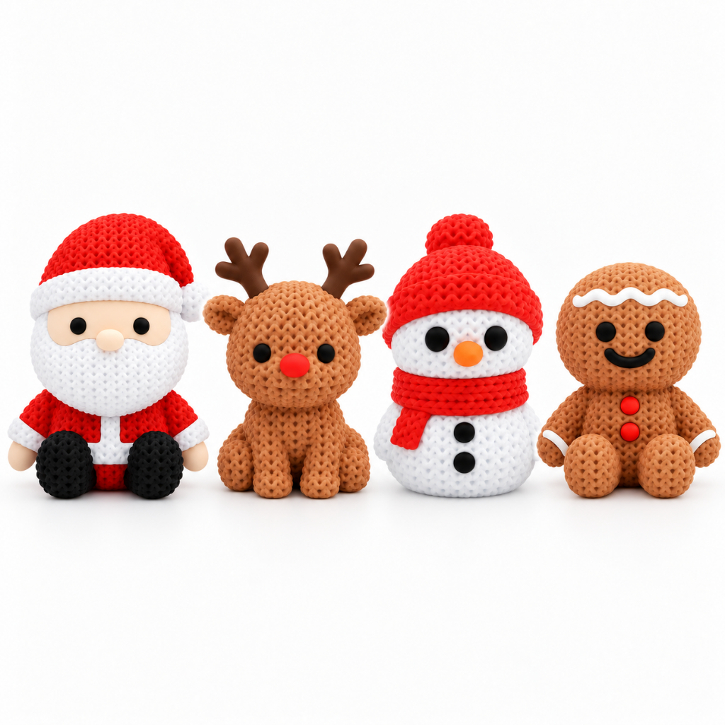 Enfeites de Natal 3D com efeito de Tricô - 7cm